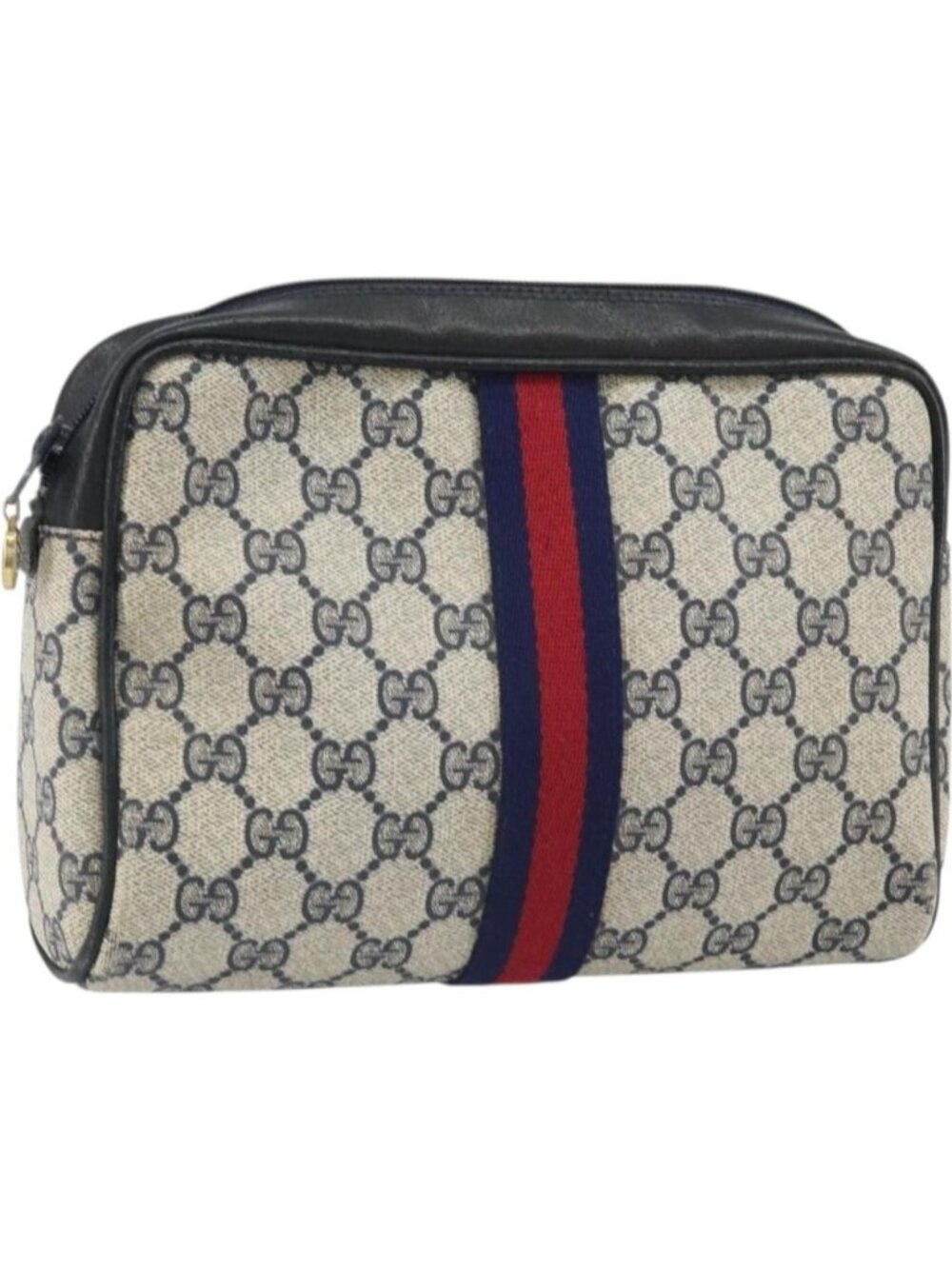 GUCCI GG Supreme Sherry Line Clutch Bag PVC Navy Gold 010 378